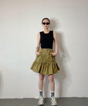 Khaki Ruffle Skirt #250331
